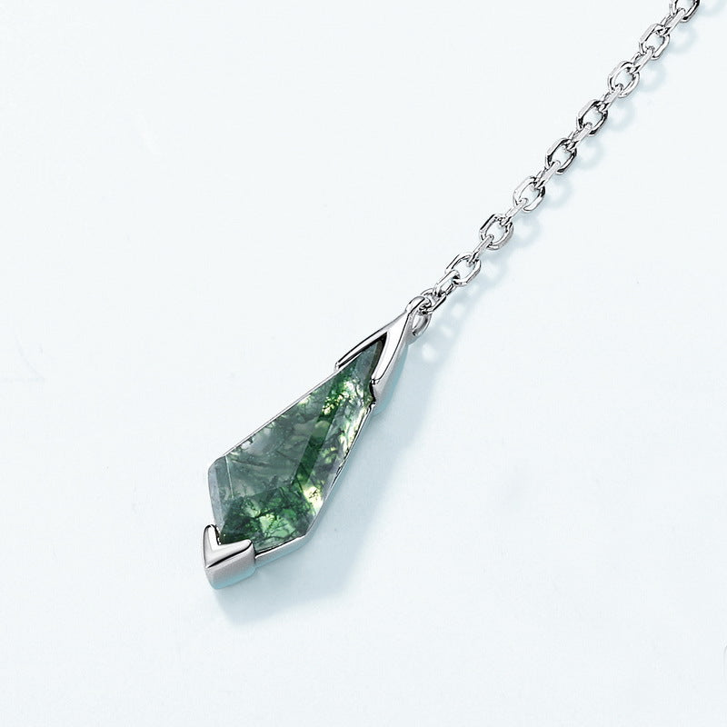 S925 Sterling Silver Jewelry Earrings Natural Moss Agate Gemstone Pendant Drop Earrings