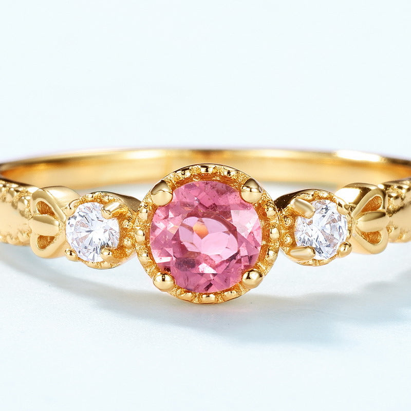 S925 Sterling Silver Jewelry Ring Natural Tourmaline Gemstone Gold Plating Rings