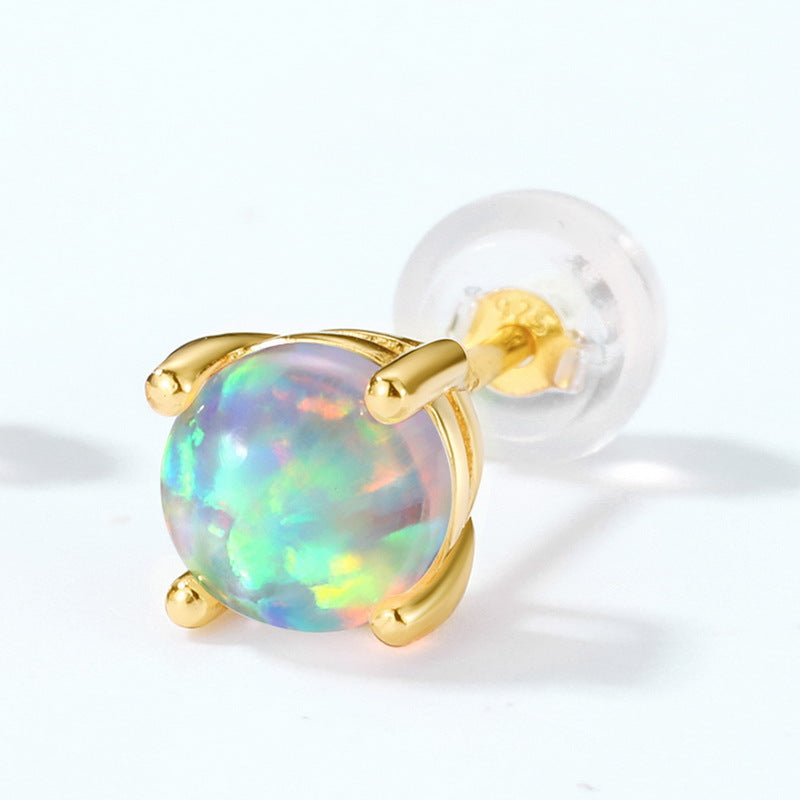 S925 Sterling Silver Jewelry Earrings Gold Plating Opal Gemstone Simple Luxury Stud Earrings