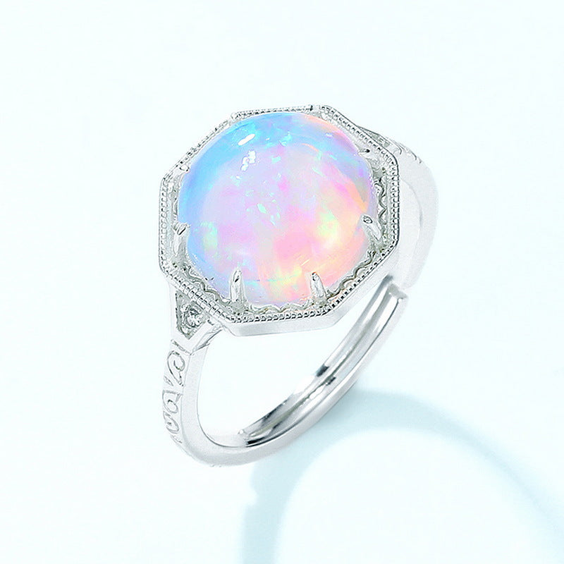 S925 Sterling Silver Jewelry Ring Magical Color Opal Gemstone Opening Adjustable Luxury Rings