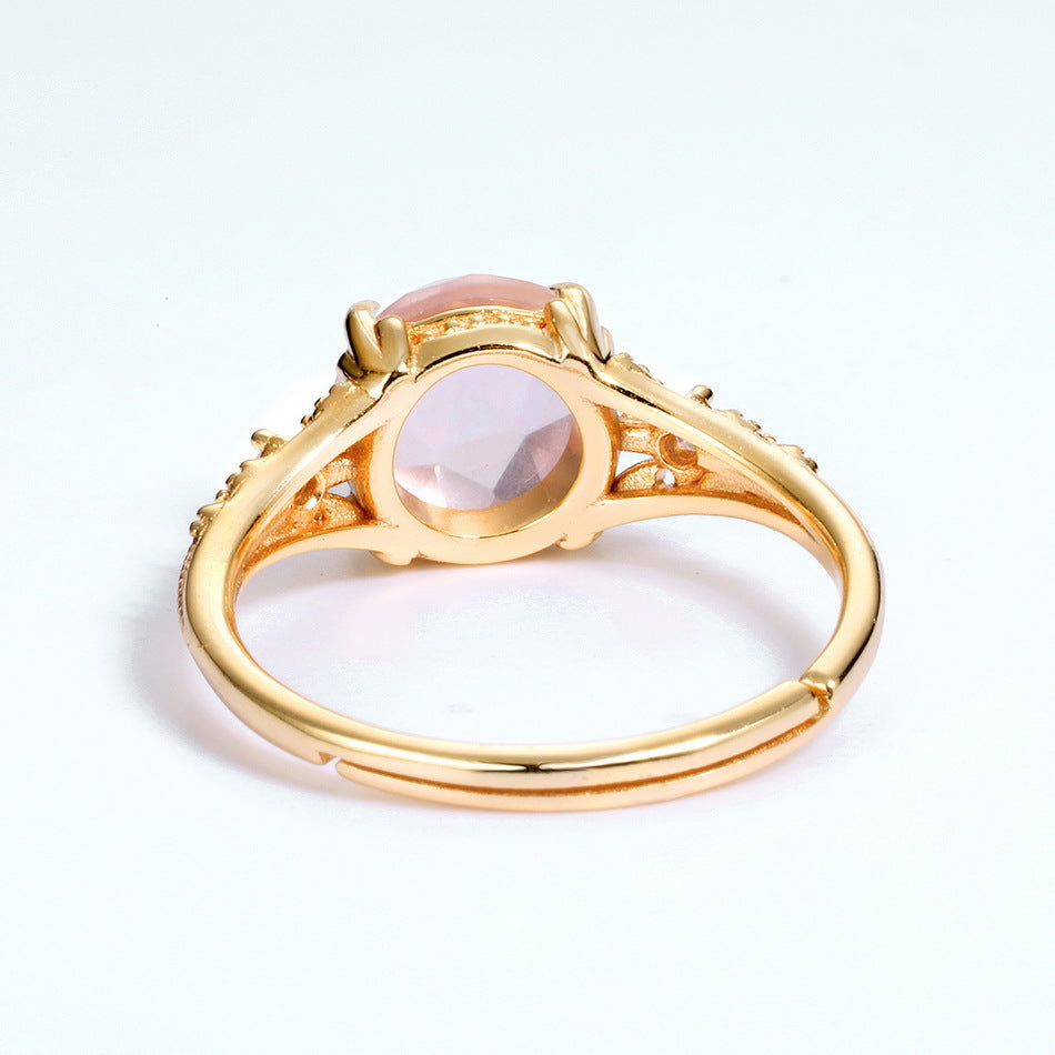S925 Sterling Silver Jewelry Ring Natural Rose Quartz Gemstone Floral Style Rings
