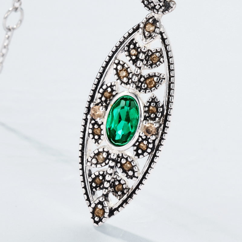 S925 Sterling Silver Jewelry Pendants Lab Grown Emerald Gemstone Vintage Style Necklace Charms