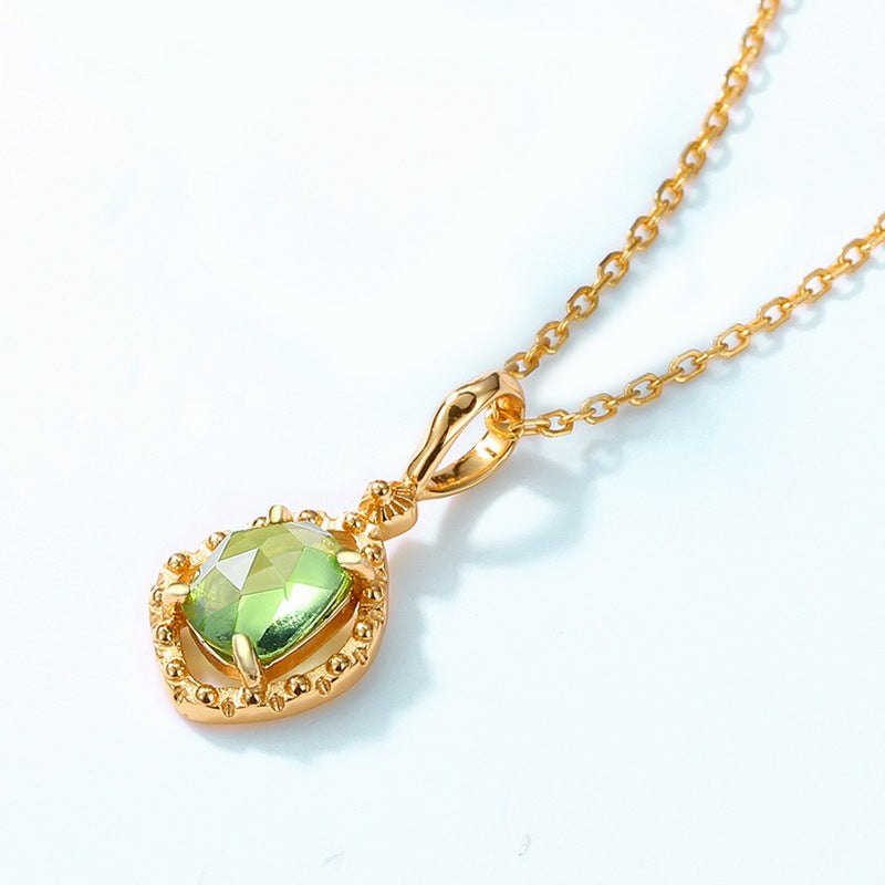 S925 Sterling Silver Jewelry Pendants Natural Peridot Gemstone Choker Necklace Charms