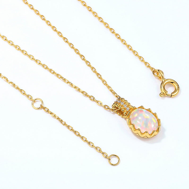 S925 Sterling Silver Jewelry Opal Gemstone Oval Style Vintage Luxury Necklace Pendant