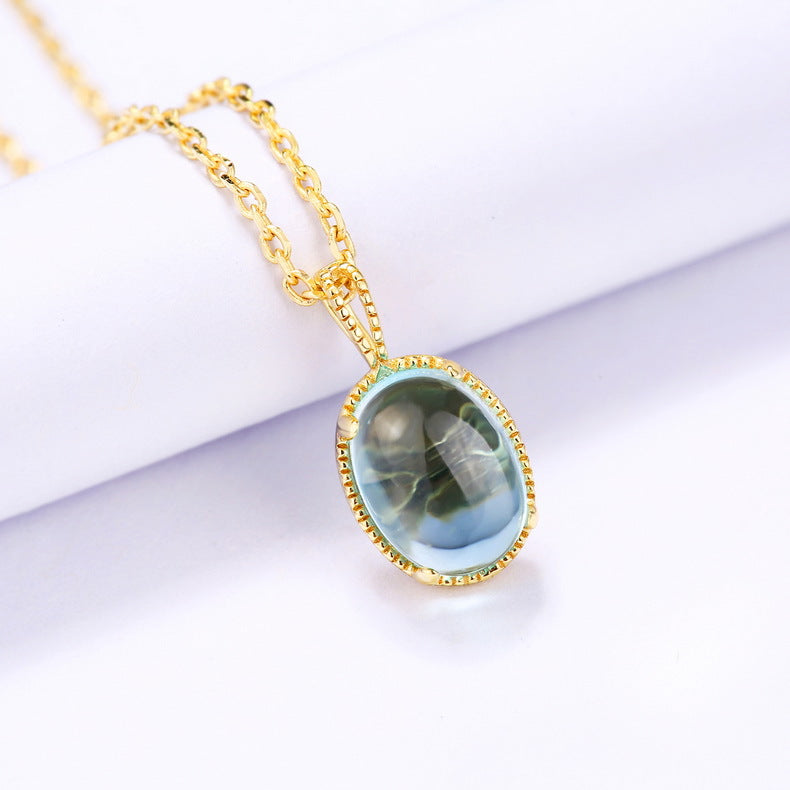 S925 Sterling Silver Jewelry Pendants Natural Sky Blue Topaz Gemstone Necklace Charms