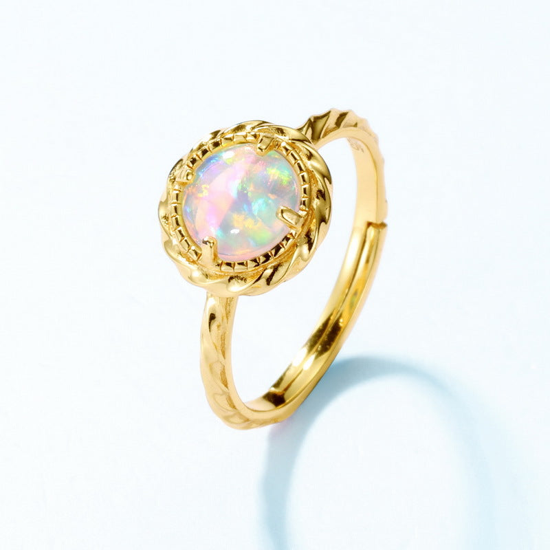 S925 Sterling Silver Jewelry Ring Magical Color Opal Gemstone Simple Luxury Rings