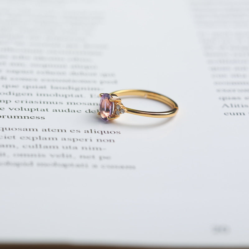 S925 Sterling Silver Jewelry Ring Natural Amethyst Gemstone Gold Plating Rings