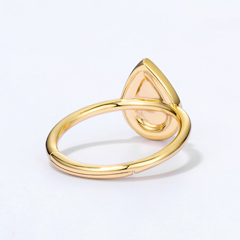 S925 Sterling Silver Jewelry Ring Natural Amber Vintage Enamel Water Drop Style Rings