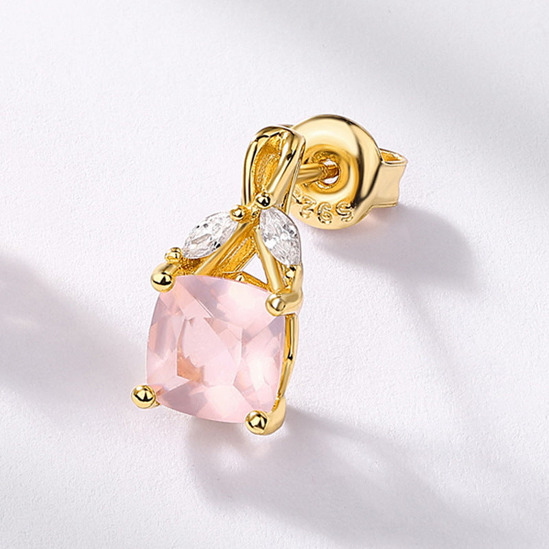 S925 Sterling Silver Jewelry Earrings Natural Rose Quartz Gemstone Luxury Earrings