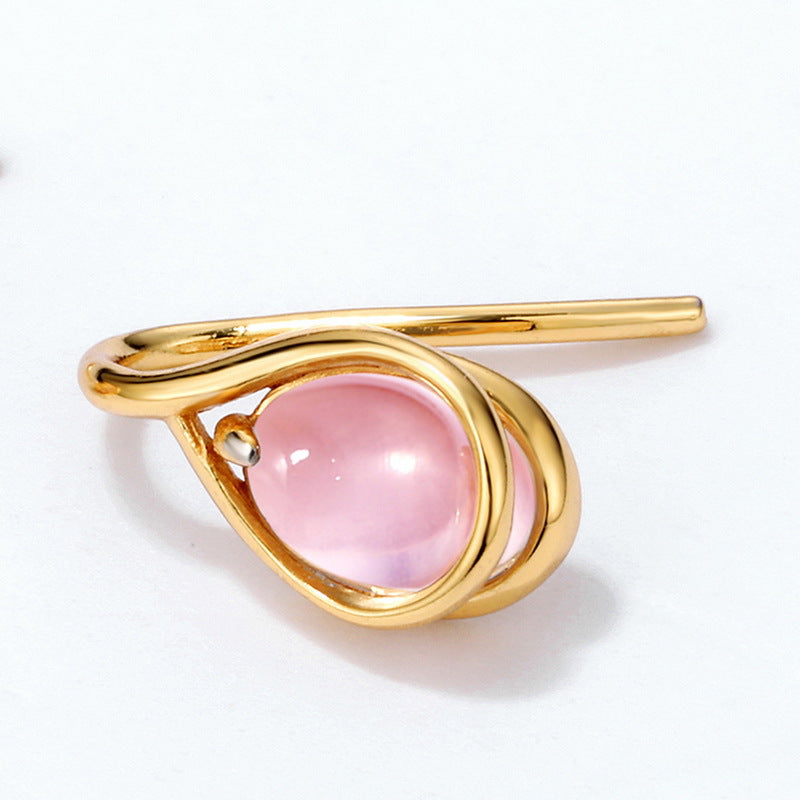 S925 Sterling Silver Jewelry Earrings Gold Plating Natural Rose Quartz Gemstone Earrings