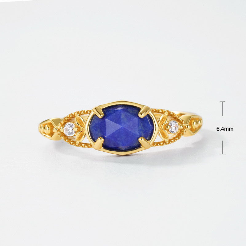 S925 Sterling Silver Jewelry Ring Natural Lapis Lazuli Gemstone Oval Style Fashion Rings