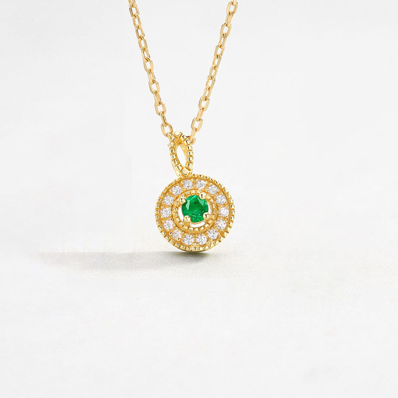 S925 Sterling Silver Jewelry Pendants Natural Emerald Gemstone Round Board Necklace Charms