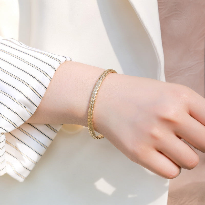 S925 Sterling Silver Jewelry Bangle Hand Made Wire Drawing Craft Silky Surface Texture Knitting Style Bangles