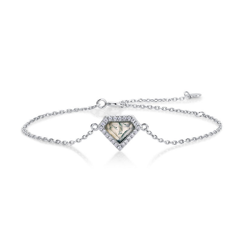 S925 Sterling Silver Jewelry Bracelet Red Corundum Gemstone Shield Style Bracelets