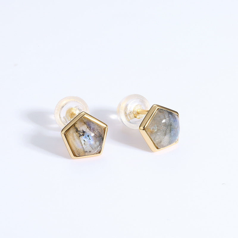 S925 Sterling Silver Jewelry Earrings Natural Labradorite Gemstone Pengaton Style Stud Earrings