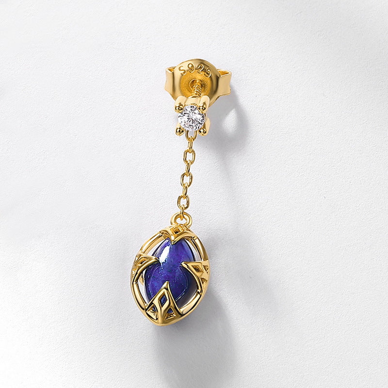 S925 Sterling Silver Jewelry Earrings Natural Lapis Lazuli Gemstone Detachable Drop Earrings