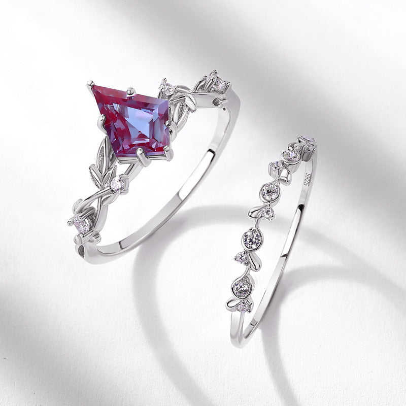 S925 Sterling Silver Jewelry Ring Alexandrite Gemstone Luxury Stacking Rings