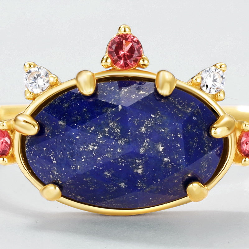 S925 Sterling Silver Jewelry Ring Natural Lapis Lazuli Gemstone Vintage Oval Style Rings
