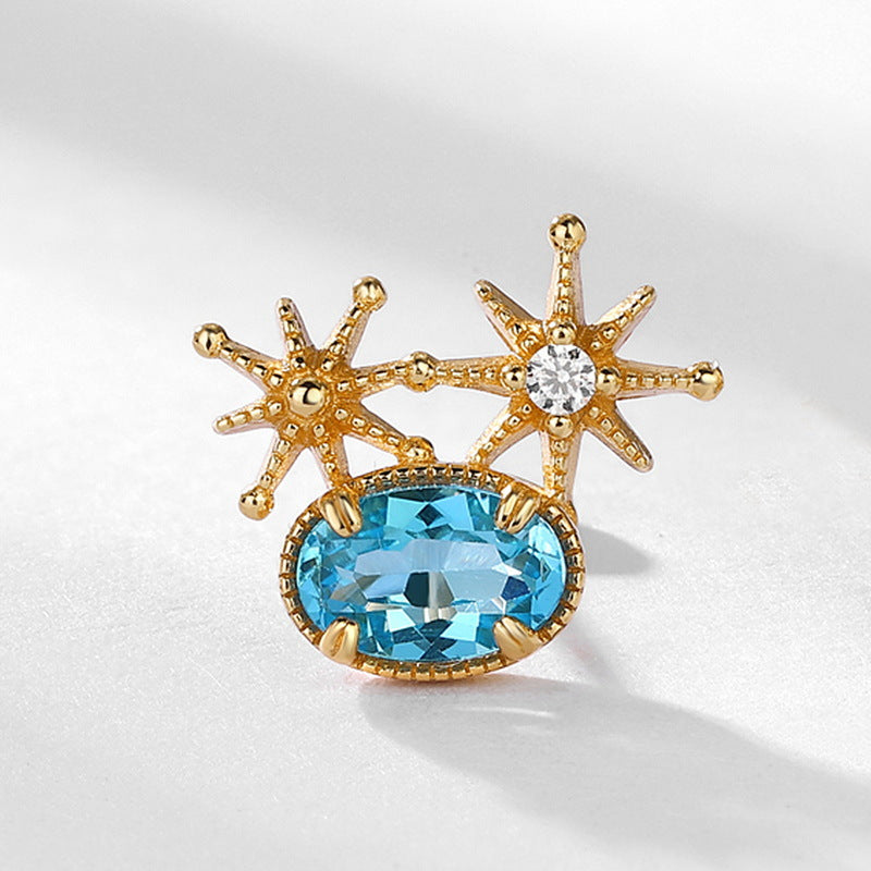 S925 Sterling Silver Jewelry Earrings Natural Swiss Blue Topaz Gemstone Star Style Stud Earrings