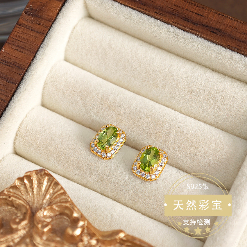 Natural Peridot Gemstone Fine Jewelry 925 Sterling Silver Square Style Stud Earrings