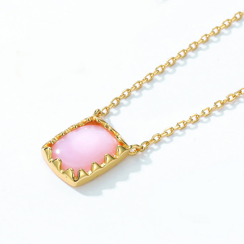 S925 Sterling Silver Jewelry Necklace Natural Pink Shell Gemstone Charms Choker Necklaces
