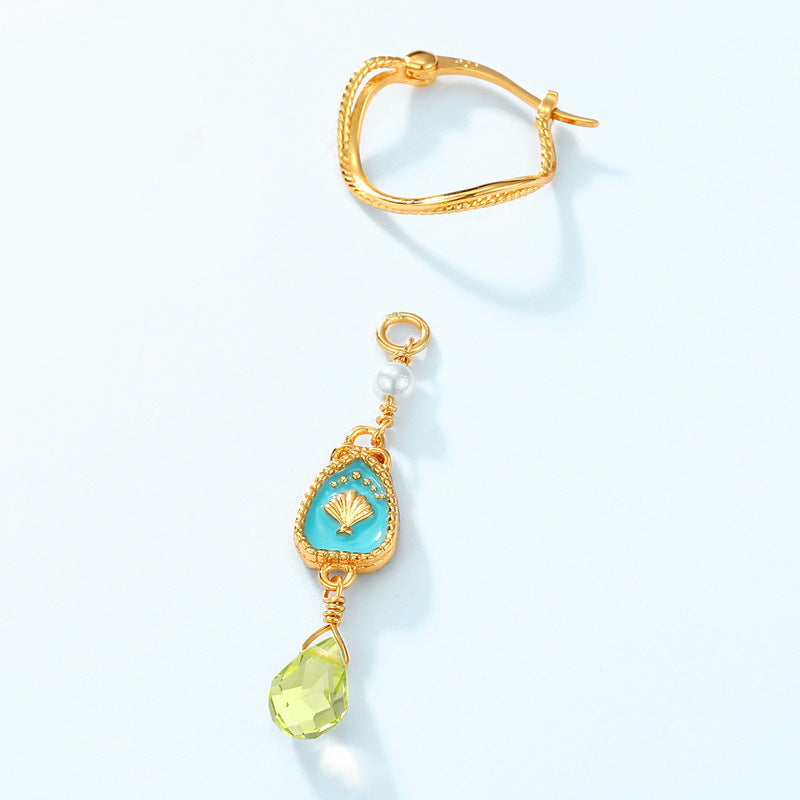 S925 Sterling Silver Jewelry Earrings Peridot Gemstone with Enamel Crafts Drop Earrings