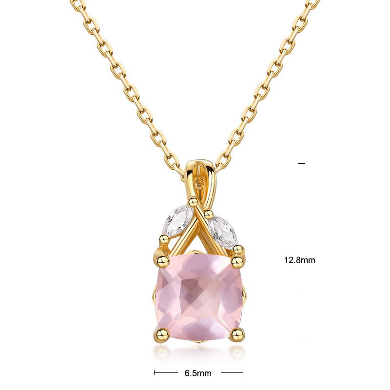 S925 Sterling Silver Jewelry Pendants Natural Rose Quartz Fashion Luxury Necklace Charms