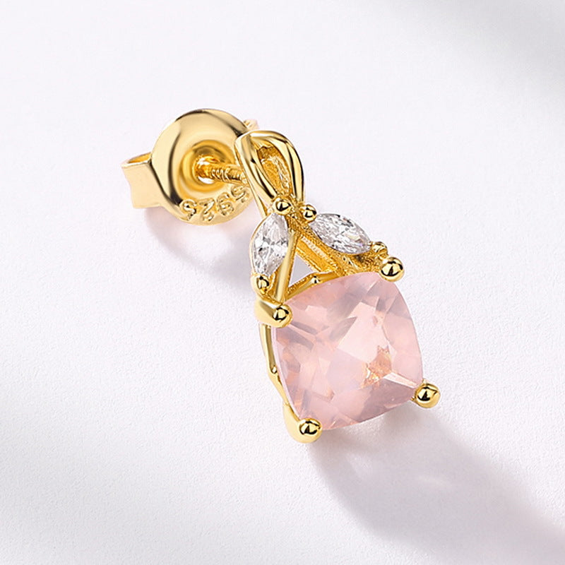 S925 Sterling Silver Jewelry Earrings Natural Rose Quartz Gemstone Luxury Earrings