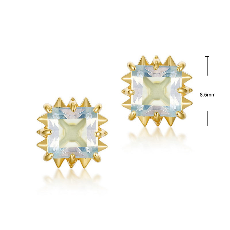 S925 Sterling Silver Jewelry Earrings Natural Sky Blue Topaz Gemstone Square Style Stud Earrings