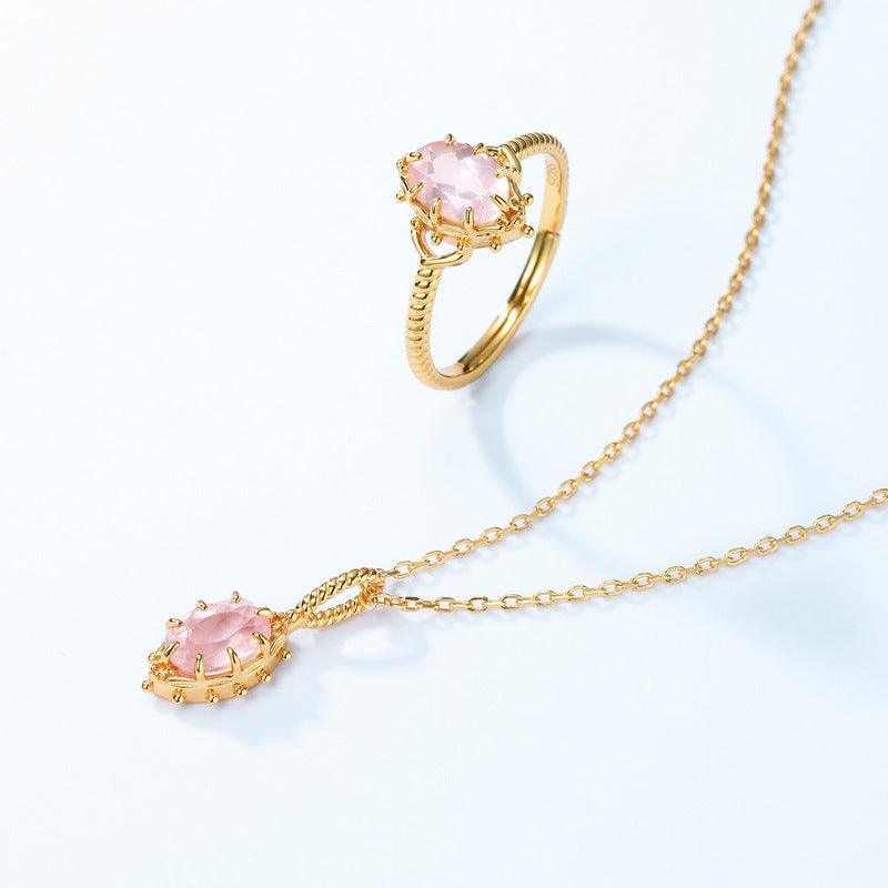 S925 Sterling Silver Jewelry Pendants Natural Rose Quartz Gemstone Choker Necklace Charms