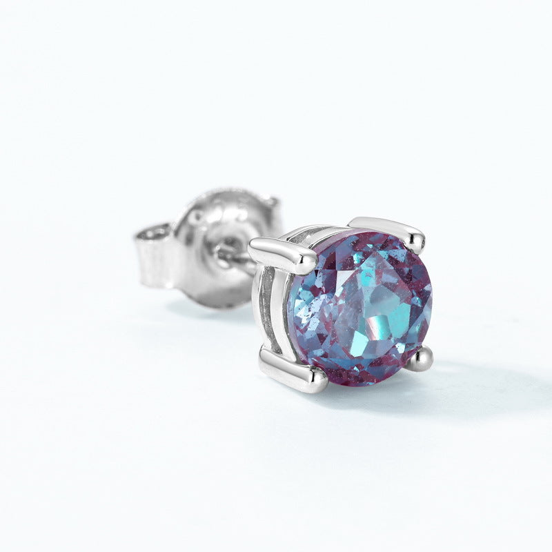 S925 Sterling Silver Jewelry Earrings Alexandrite Gemstone Daily Life Stud Earrings