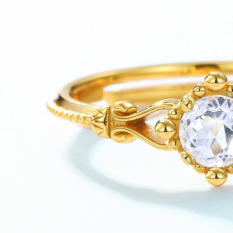 S925 Sterling Silver Jewelry Ring Natural Clear Quartz Gemstone Vintage Style Rings