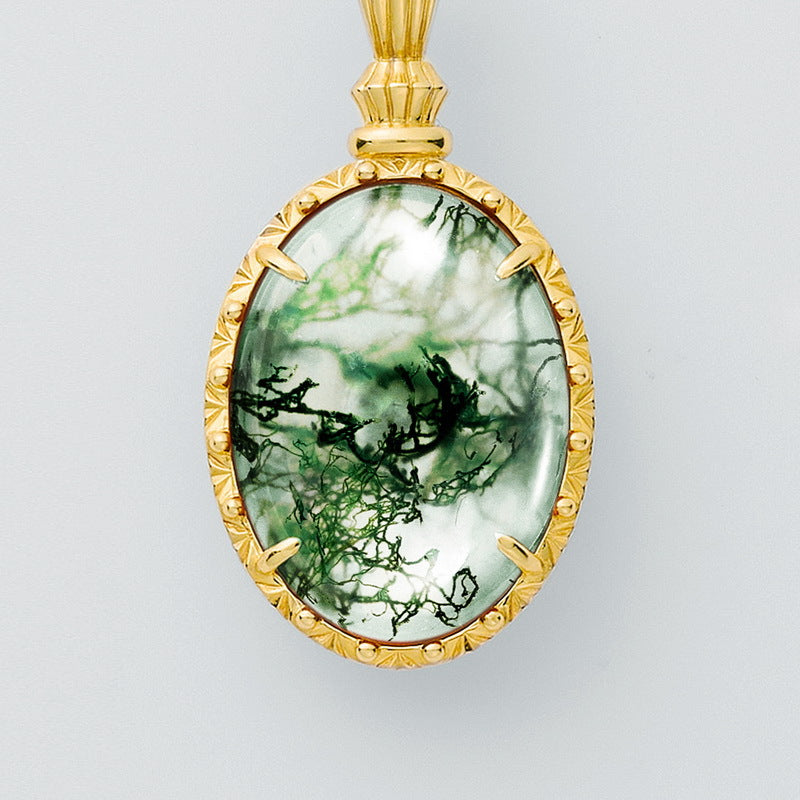 S925 Sterling Silver Jewelry Pendant Natural Moss Agate Gemstone Luxury Necklace Charms