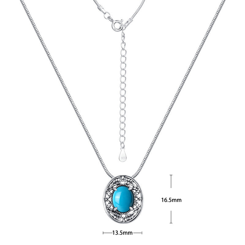 S925 Sterling Silver Jewelry Necklace Turquoise Gemstone Vintage Style Charms Necklace