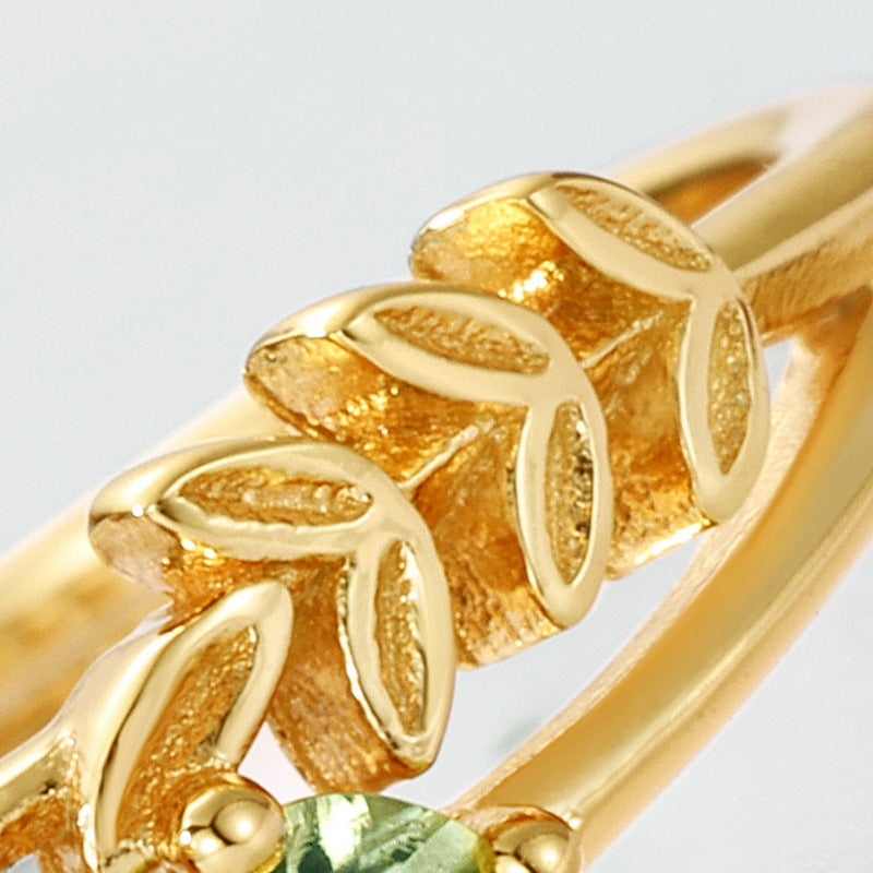S925 Sterling Silver Jewelry Rings Natural Peridot and Garnet Gemstone Elegant Ring
