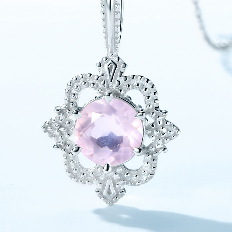 S925 Sterling Silver Jewelry Charms Gold Plating Natural Rose Quartz Necklace Pendants