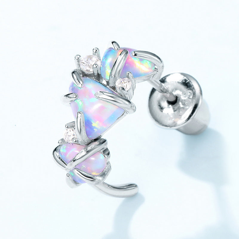 S925 Sterling Silver Jewelry Earrings Magical Color Opal Gemstone Irregular Style Earrings