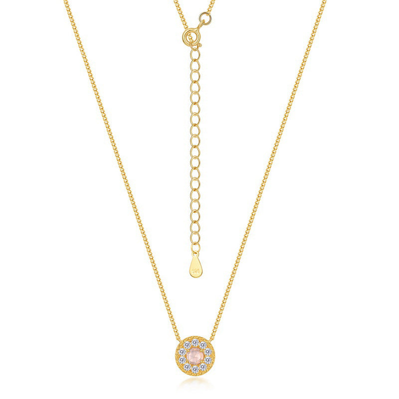 S925 Sterling Silver Jewelry Necklace Natural Rose Quartz Shining Charms Choker Necklace