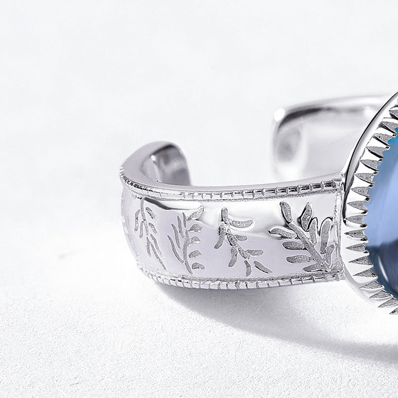 S925 Sterling Silver Jewelry Ring Natural Sky Blue Topaz Gemstone Vintage Style Band Rings