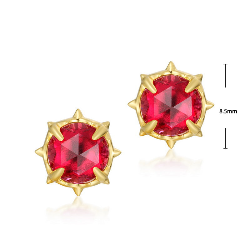 S925 Sterling Silver Jewelry Earrings Red Corundum Gemstone Simple Luxury Stud Earrings