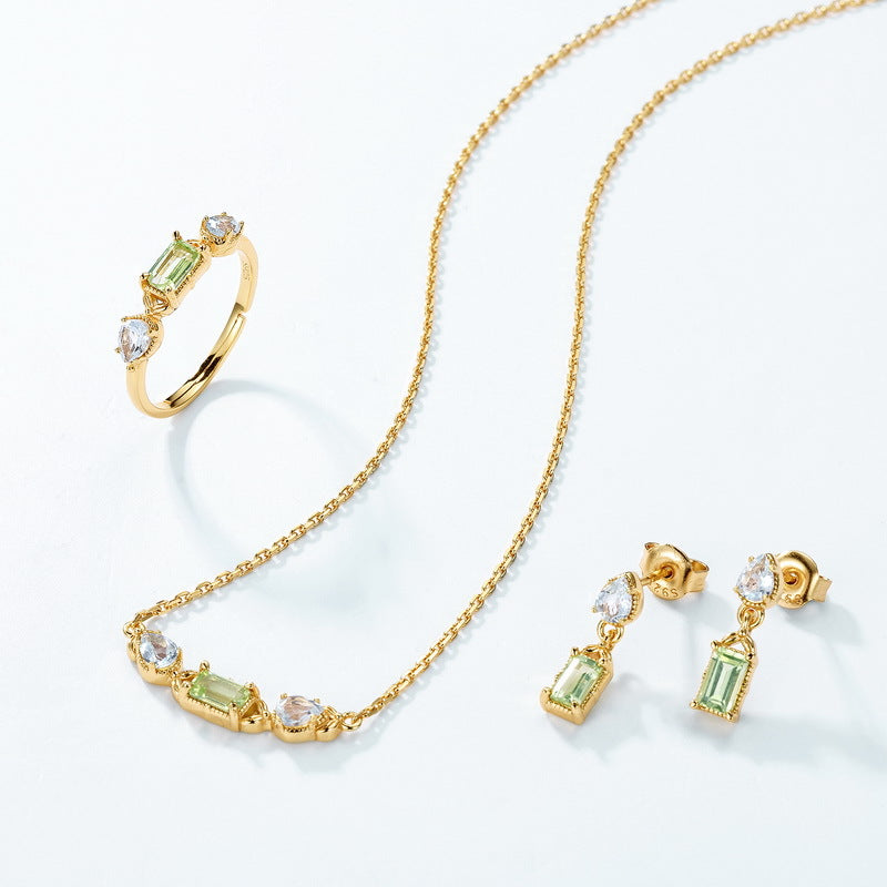 S925 Sterling Silver Jewelry Necklaces Peridot Gemstone Simple Luxury Choker Necklace