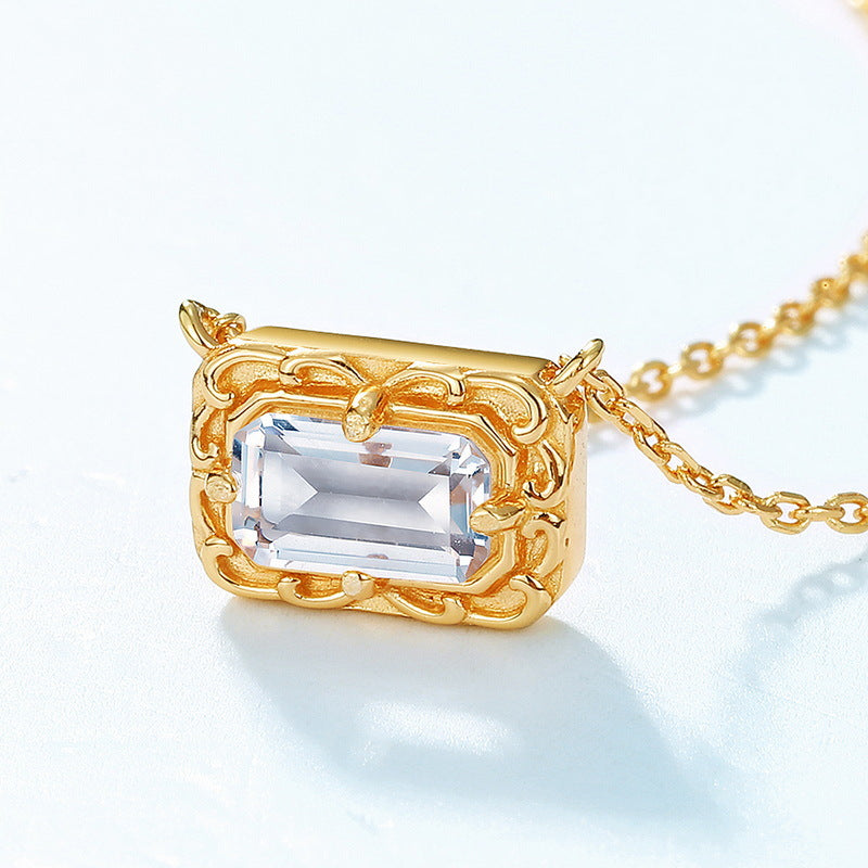 S925 Sterling Silver Jewelry Necklace Natural Clear Quartz Gemstone Choker Necklace