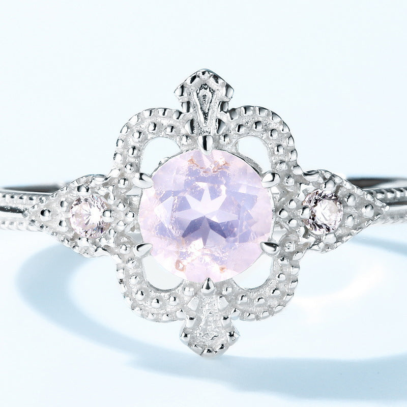 S925 Sterling Silver Jewelry Ring Gold Plating Natural Rose Quartz Gemstone Rings