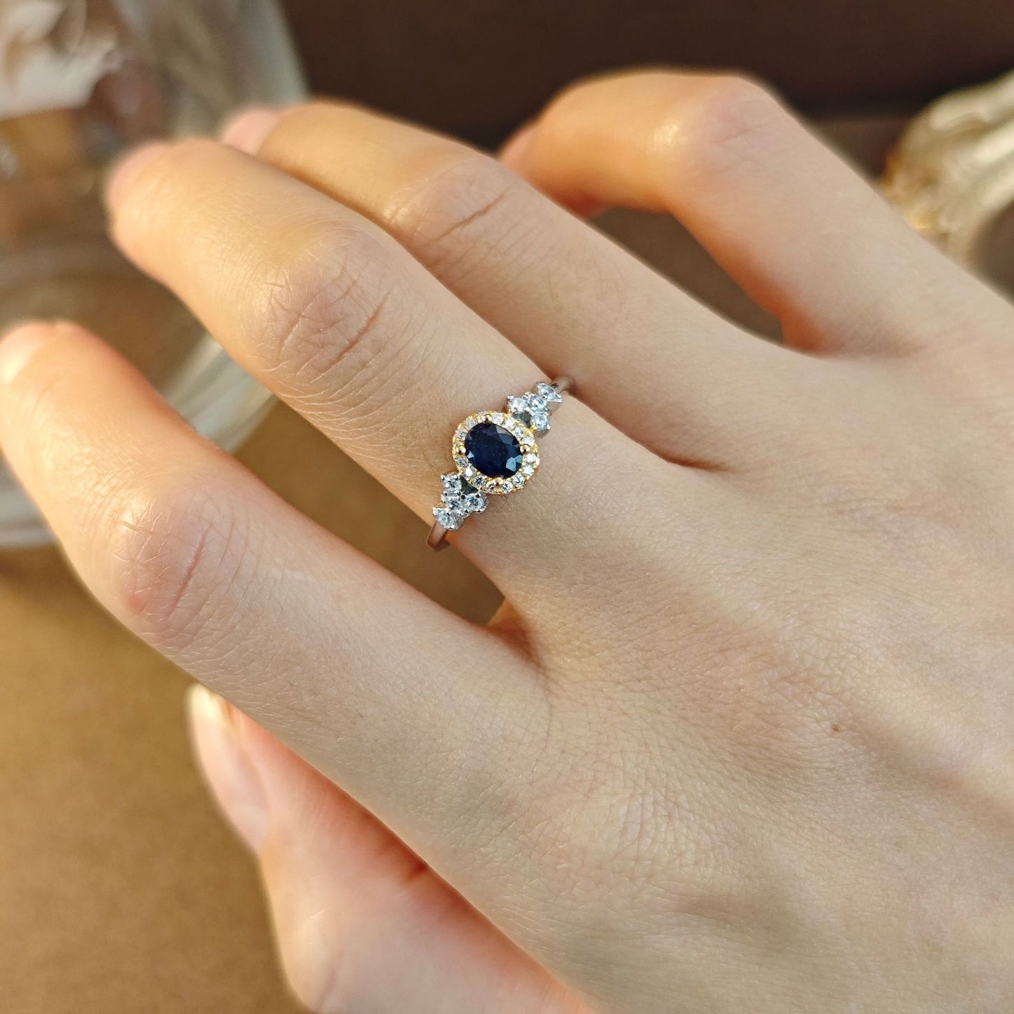 S925 Sterling Silver Jewelry Ring Natural Sapphire Gemstone Vintage Style Simple Luxury Rings