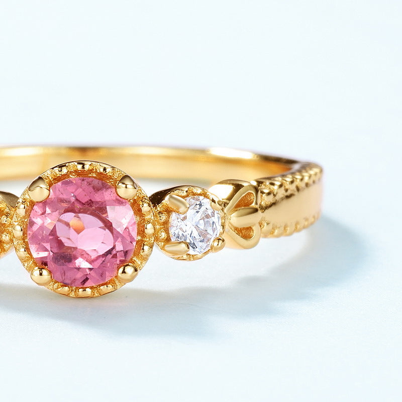 S925 Sterling Silver Jewelry Ring Natural Tourmaline Gemstone Gold Plating Rings