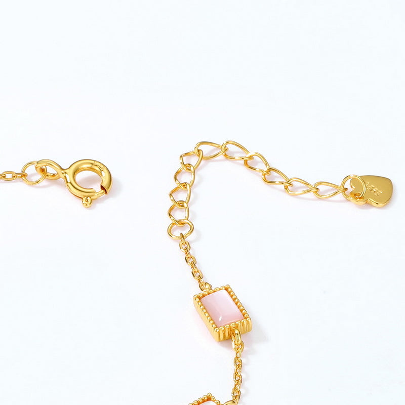 S925 Sterling Silver Jewelry Bracelet Natural Pink Shell Gemstone Charms Bracelets