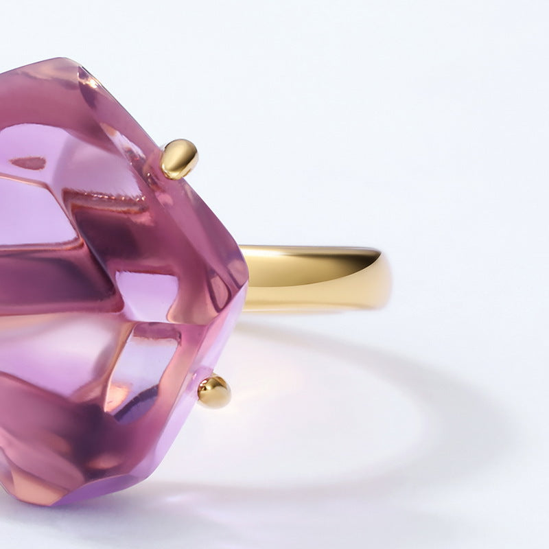 S925 Sterling Silver Jewelry Ring Natural Amethyst Gemstone Irregular Style Rings