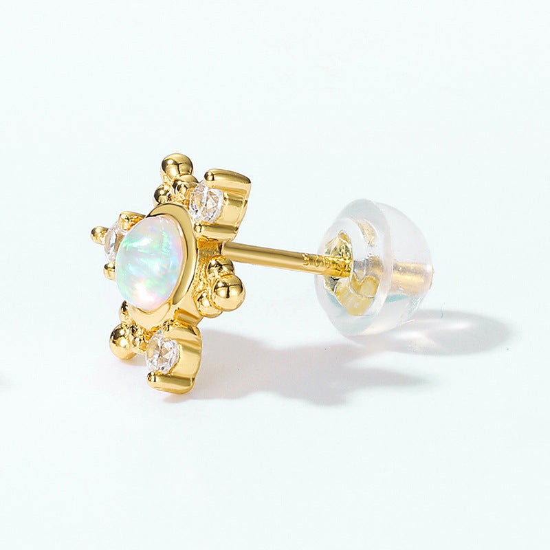 S925 Sterling Silver Jewelry Earrings Gold Plating Opal Gemstone Star Style Stud Earrings