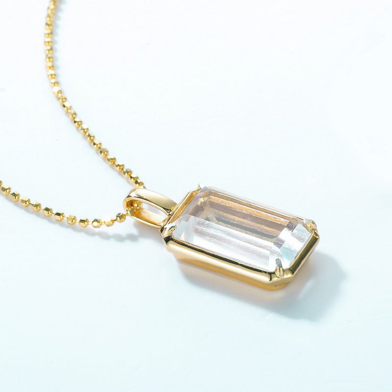 S925 Sterling Silver Jewelry Pendants Natural Clear Quartz Gemstone Necklace Charms