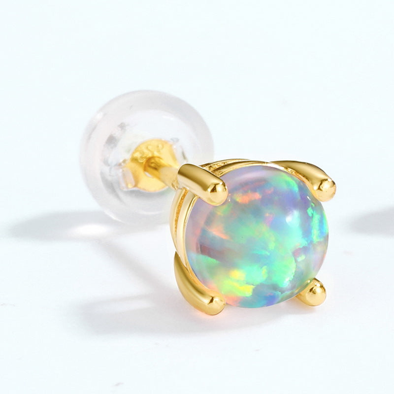 S925 Sterling Silver Jewelry Earrings Gold Plating Opal Gemstone Simple Luxury Stud Earrings